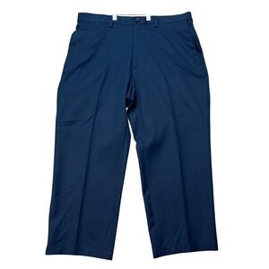 Haggar Dress Pants Mens 36x30 Navy Blue Flat Front Classic Fit Cool 18 Pro NEW